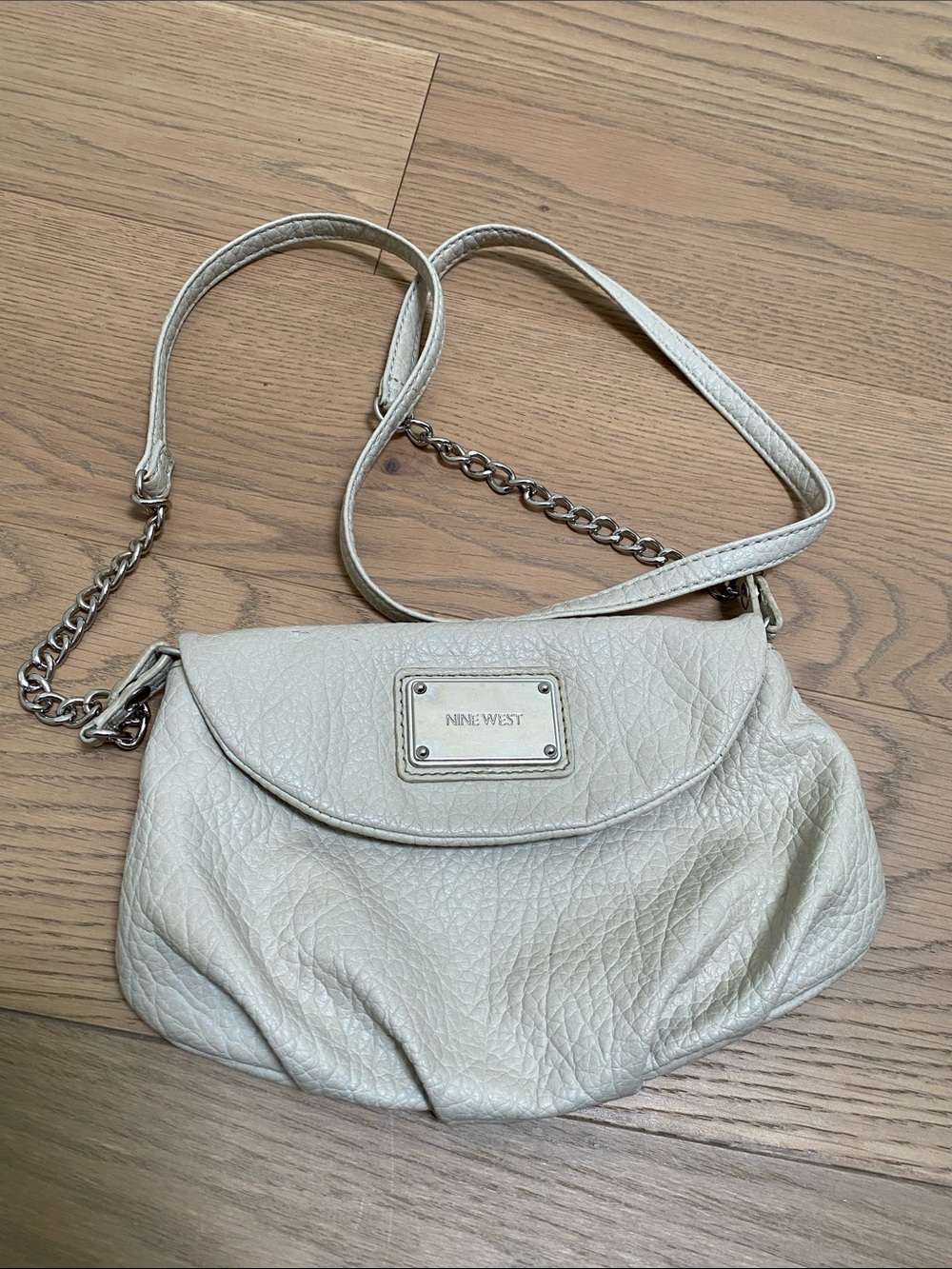 Nine West Ivory Leather Crossbody with Chain Detail
